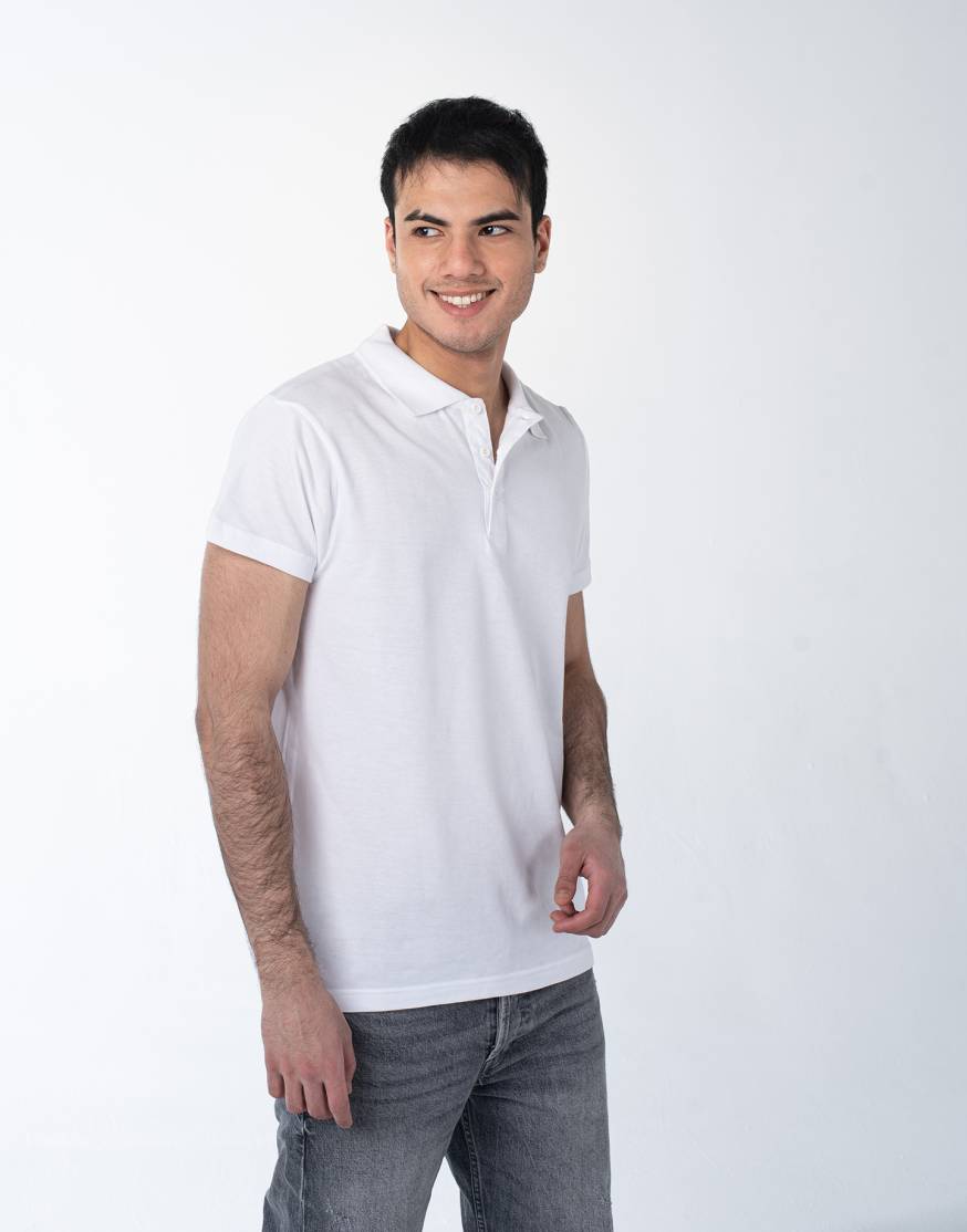 Белая рубашка ПОЛО с эластаном мужская оптом